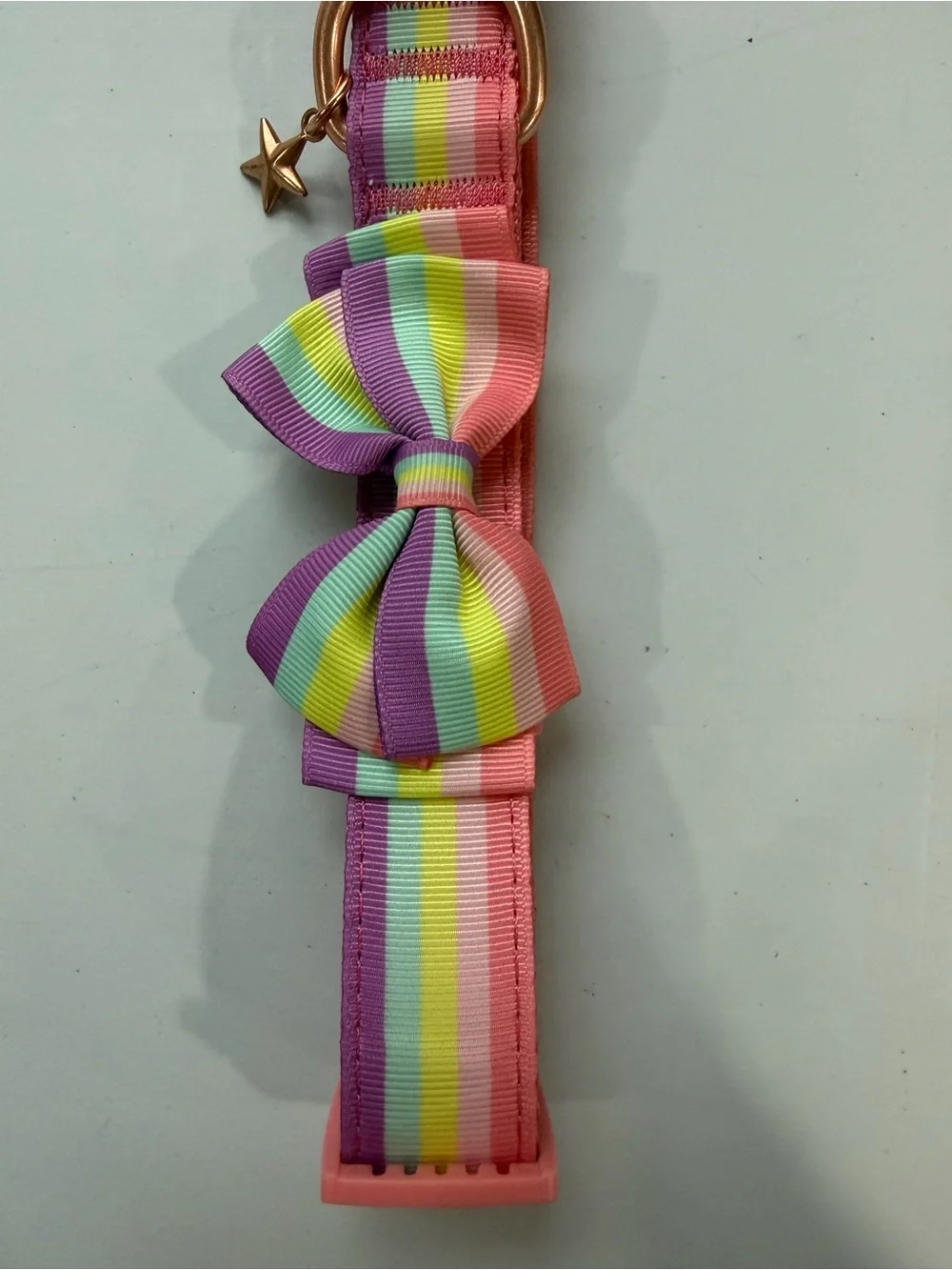 Dog Pink Rainbow Stripe Bow Collar with Star Charm